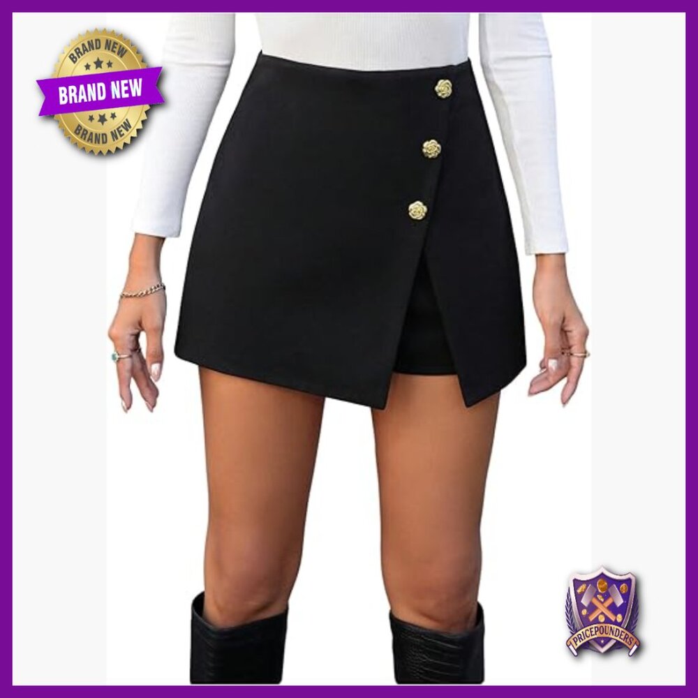 Wrap Mini Skorts Button Front Split Hem Business … - image 1
